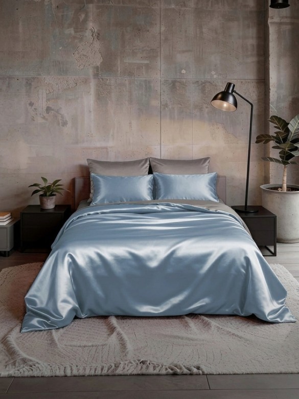 Постельное бельё  Luxury, Евро, цв. ТОПАЗ (небесный/т.серый), Тенсел н(2)50*70 и н(2)70*70