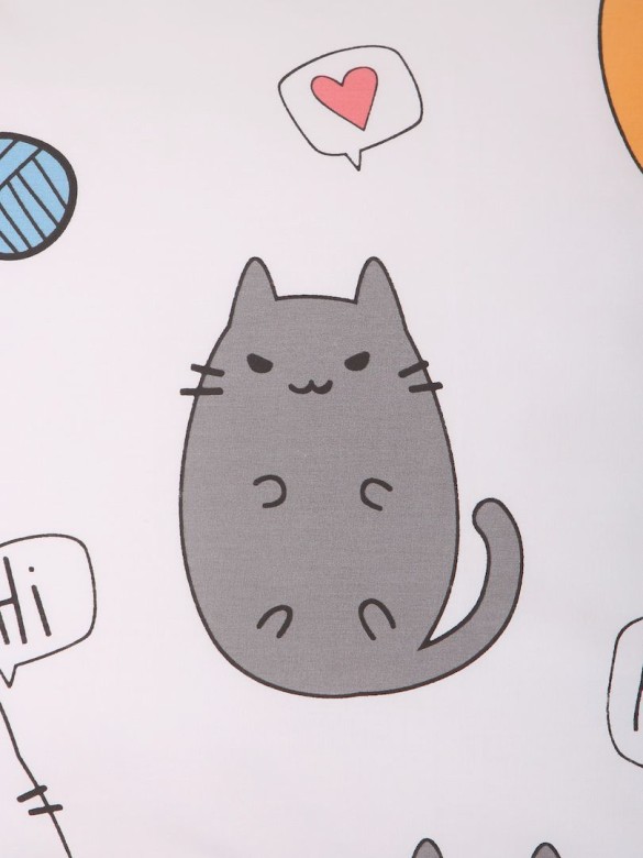 Постельное бельё Котики, 1,5-сп., Сатин, нав. 50х70