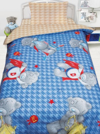 Постельное бельё Тэдди (герой на голубом), 1,5-сп., Бязь, нав.50х70