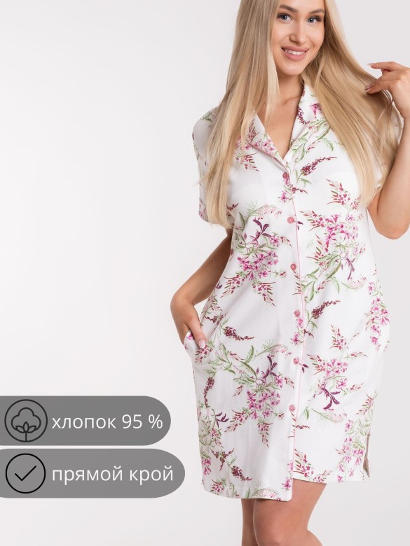 Платье для дома/отдыха, тофу с рисунком ЦВЕТЫ, 688026