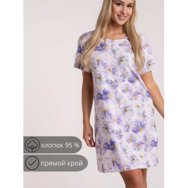 Сорочка женская, белый с рисунком ФИАЛКИ, 820809