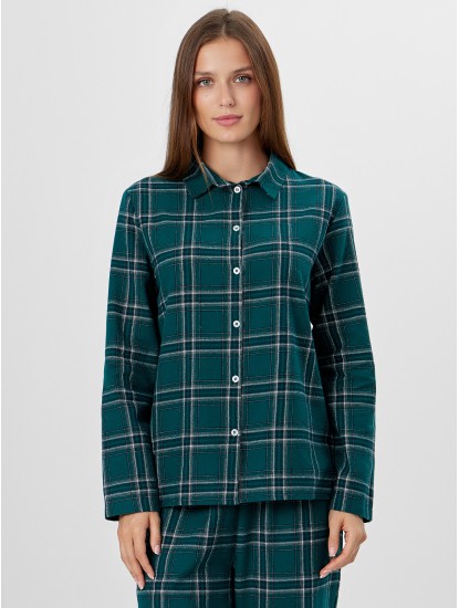 Пижама женская (блузка + брюки),  клетка на еловом, 592368