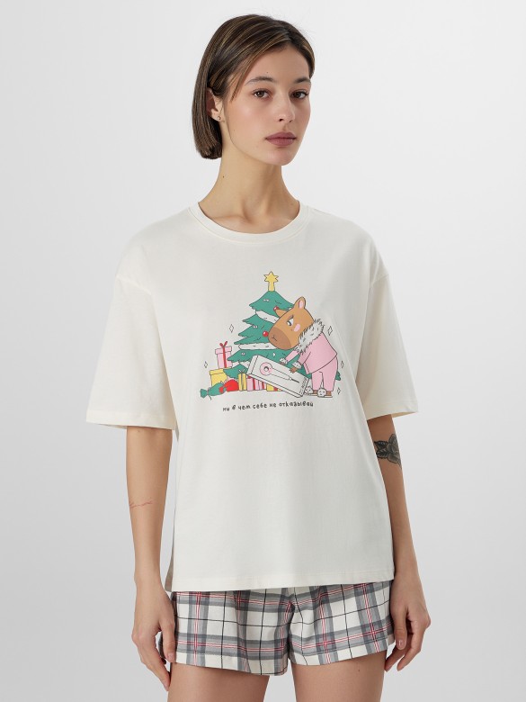 Пижама (джемпер + шорты), молочный +клетка на молочном КАПИБАРА, 592591