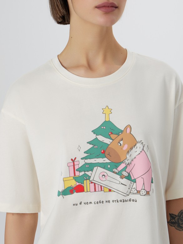Пижама (джемпер + шорты), молочный +клетка на молочном КАПИБАРА, 592591
